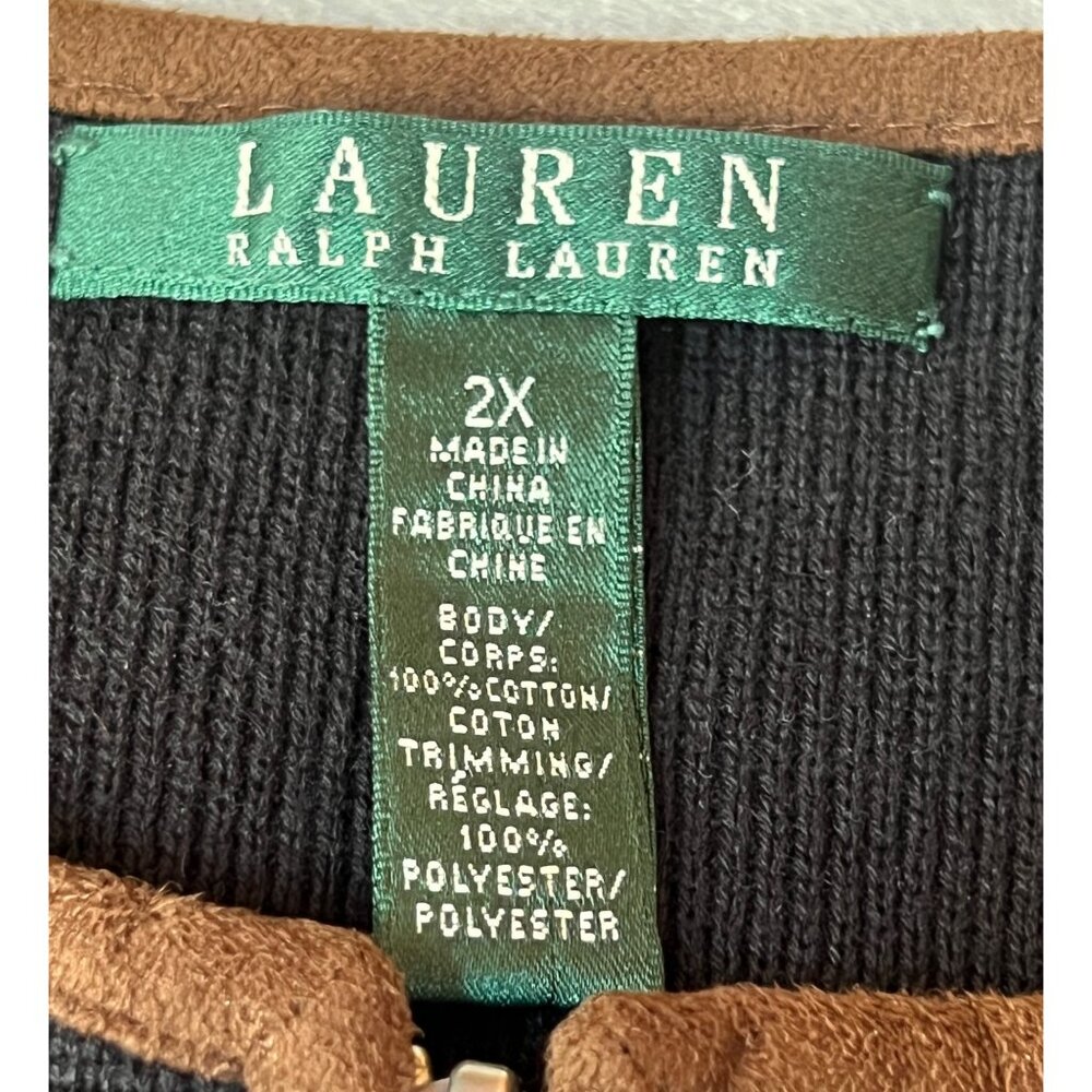 Lauren Ralph Lauren Womens 2X Black Cotton Tunic Sweater Tan Trim 2 Zippers - Picture 3 of 10